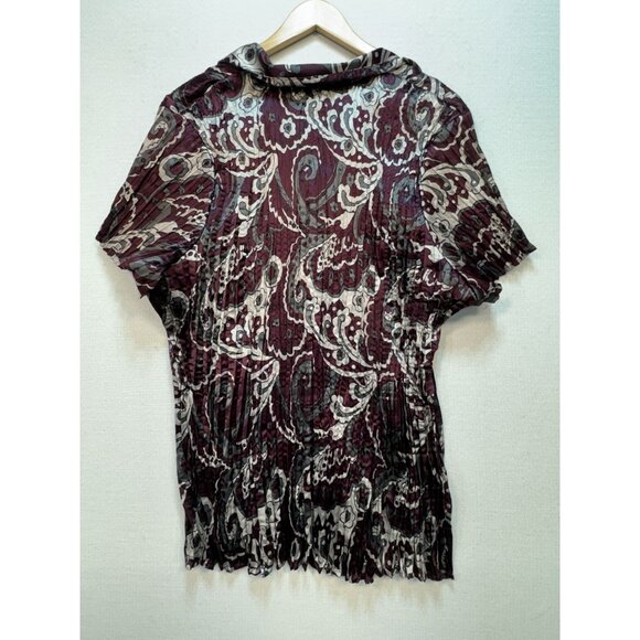 Lane Bryant Womens Crinkle Button Up Shirt Plus Size 26/28 Burgundy Gray Paisley - Picture 8 of 10